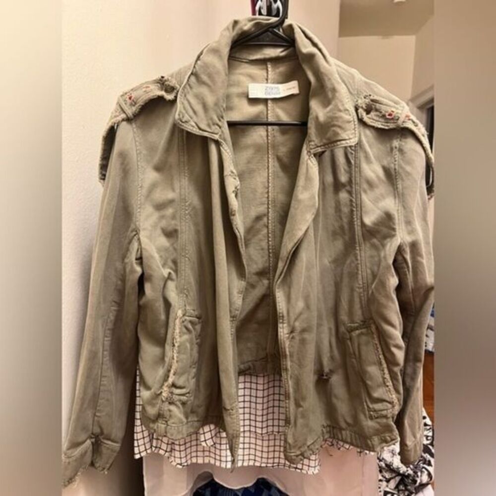 Zara 1975 denim military Army green jacket